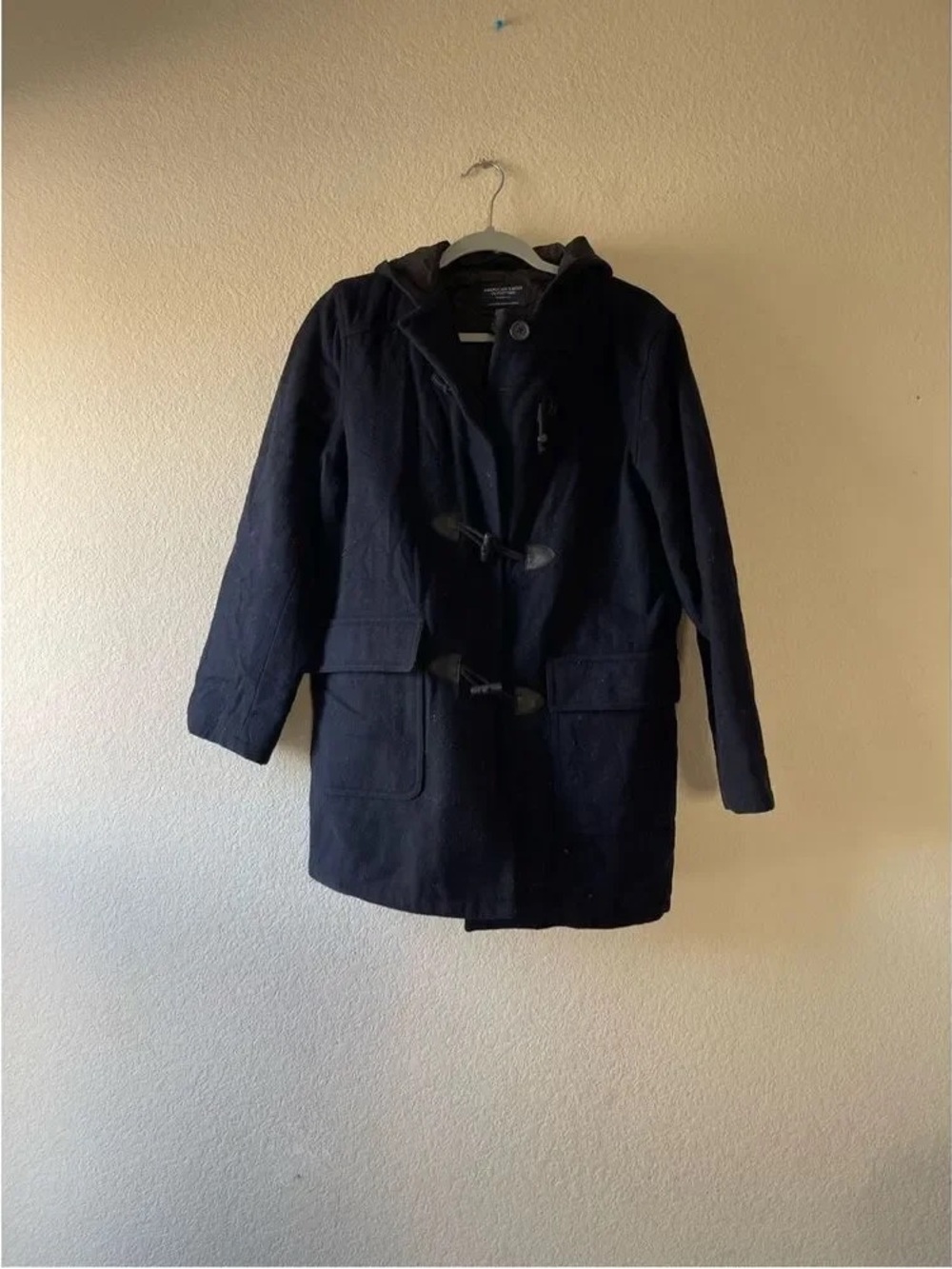 Classic Navy Hooded Pea Coat with Toggle Closures